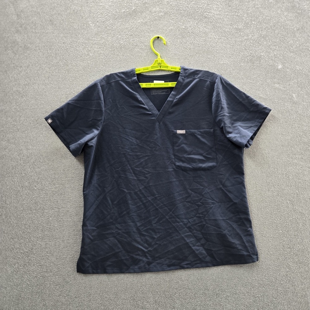 FIGS Women Scrub Top XL Navy Blue Button PO#5292 Short Sleeve Logo Catarina